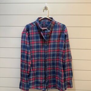 Vineyard Vines Navy and Pink Plaid Shirt